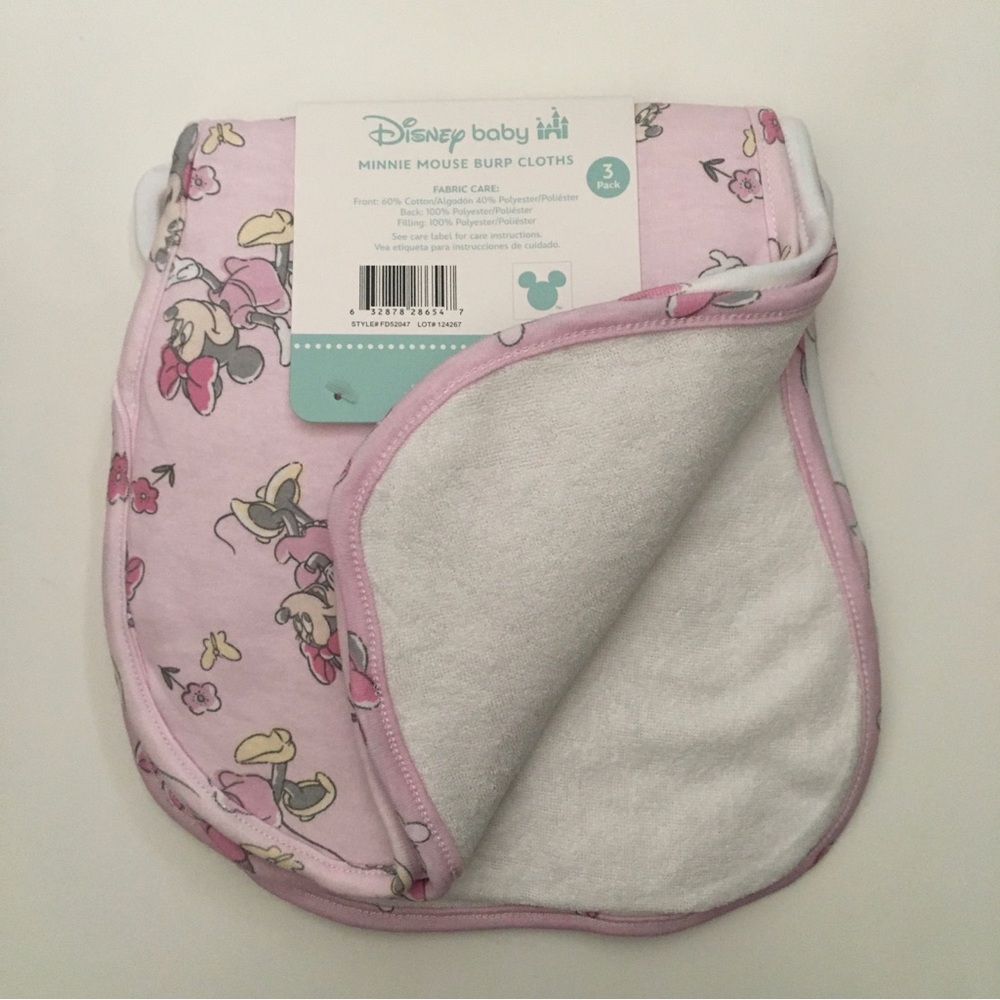 Burp Cloths 3 pack Pink Minnie Mouse Theme NEW Disney Baby - Picture 7 of 8
